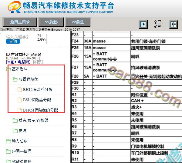 2016-2017年雪铁龙爱丽舍保险与继电器说明