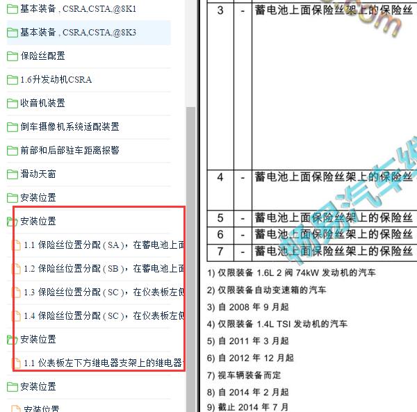 2017-2019年大众蔚领保险与继电器位置说明