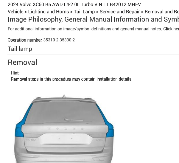 2024年沃尔沃XC60尾灯和倒车摄影头维修手册