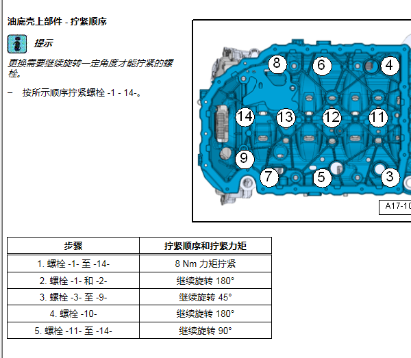2017年大众高尔夫油底壳维修手册和扭矩