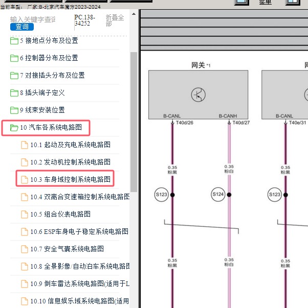 2023-2024年北京汽车-魔方 车身域控制系统电路图