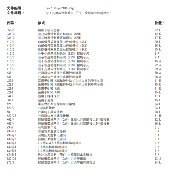 2007年奔驰G55变速箱电路图