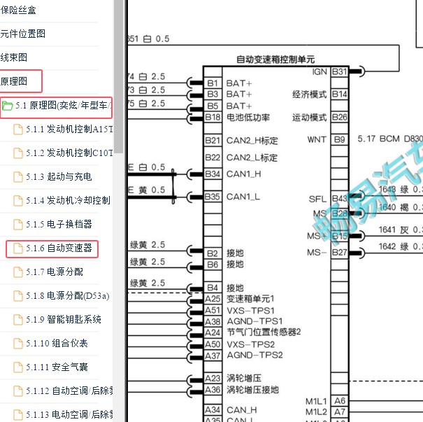 2020年东风汽车奕炫双离合变速箱电路图
