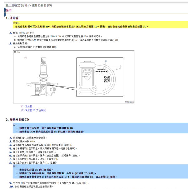 2022年斯巴鲁BRZ胎压复位资料