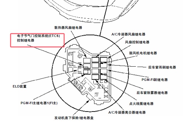 2007年本田CRV节气门继电器位置
