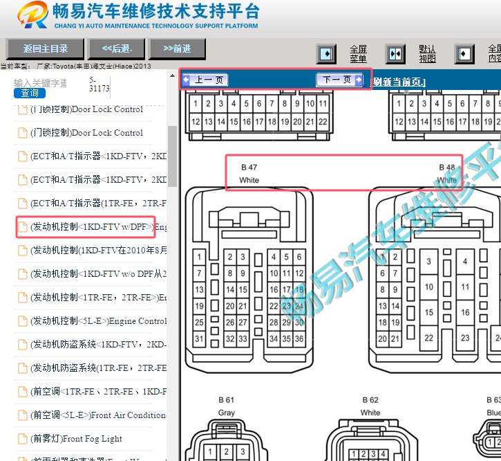 2013年丰田海艾士1KD发动机针脚图