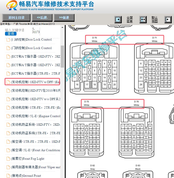 2013年丰田海艾士1KD发动机针脚图