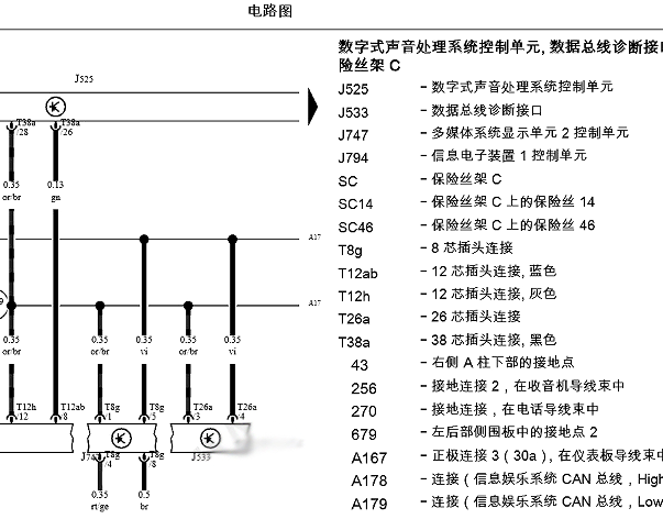 2024年大众迈腾娱乐音响系统电路图和针脚资料