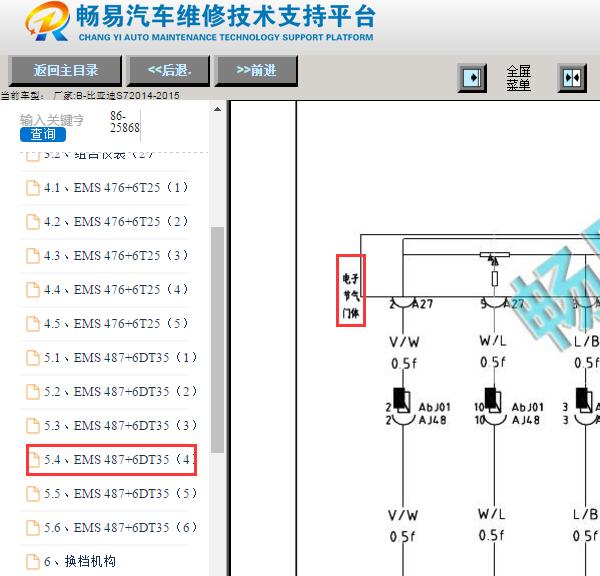 2014-2015年比亚迪S7发动机节气门电路图