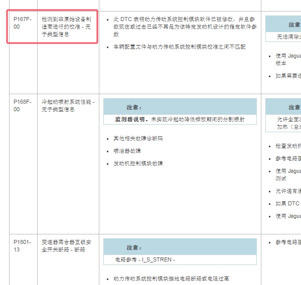 2014年路虎揽胜 P167F 故障码维修手册