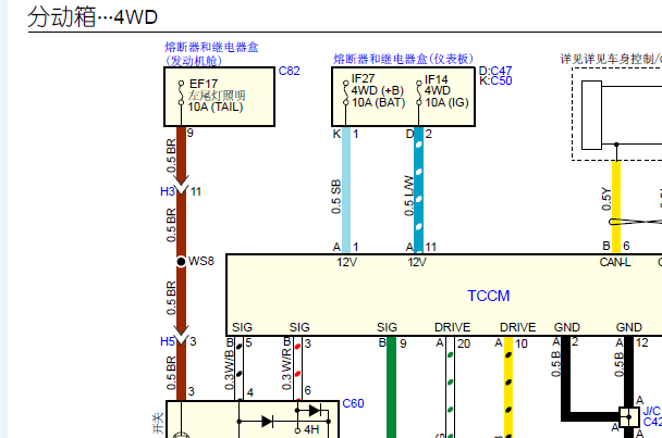 2015年五十铃D-MAX四驱模块电路图和位置