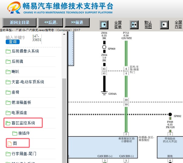 2017年吉普指南者盲区监测系统电路图