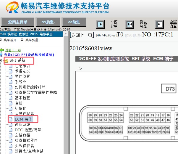 2015年丰田埃尔法发动机电脑针脚资料