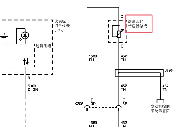 2009年别克昂科雷燃油液位传感器电路图资料