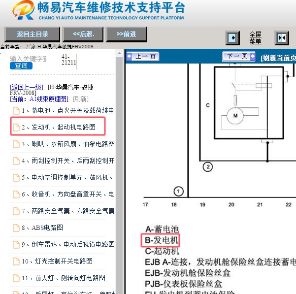 2008年华晨骏捷FRV 发电机电路图