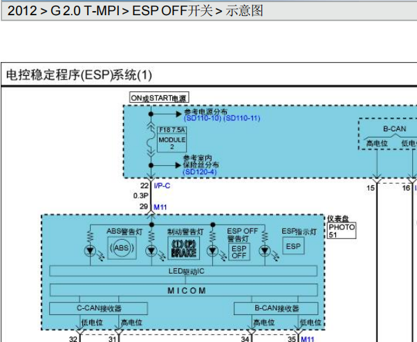 2012年现代劳恩斯酷派ESP车身稳定系统电路图