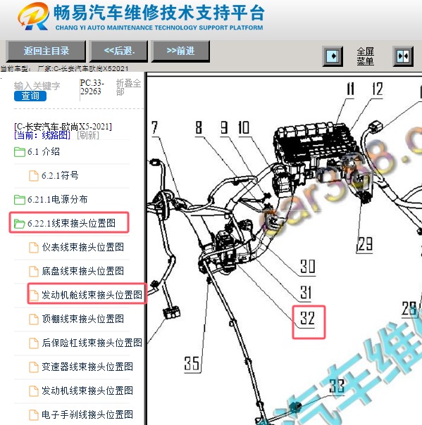 2021年长安汽车欧尚X5手刹模块位置和针脚资料