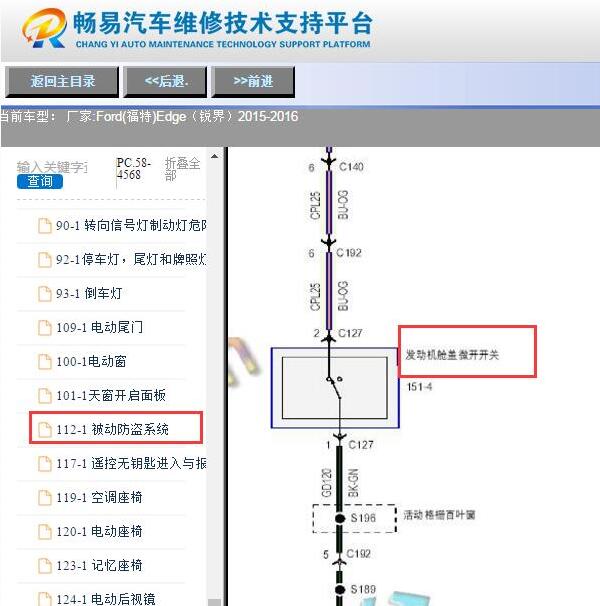 2015-2016年福特锐界机盖锁电路图