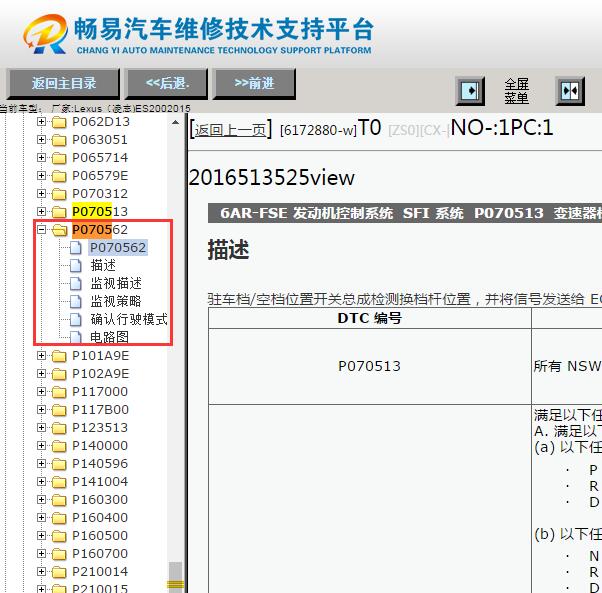 2015年雷克萨斯ES200 P070562故障码资料