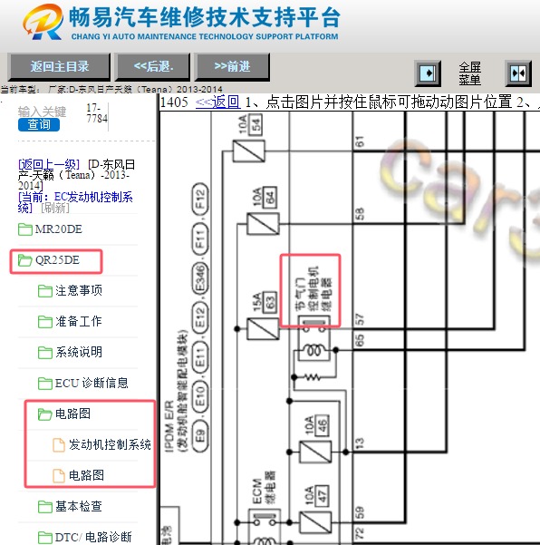 2014年日产天籁发动机节气门电路图