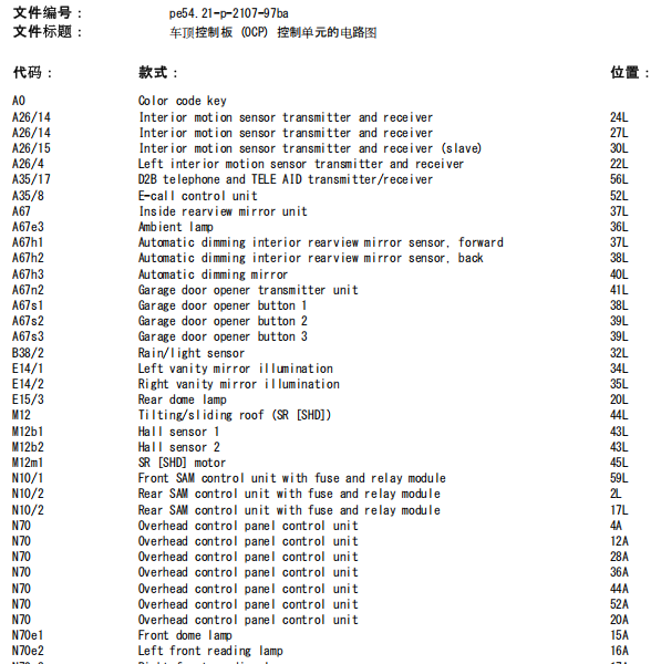 2008年奔驰GLK280 顶棚电路图