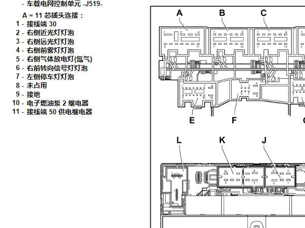 2011年大众速腾车身电脑针脚定义和制动灯开关电路图