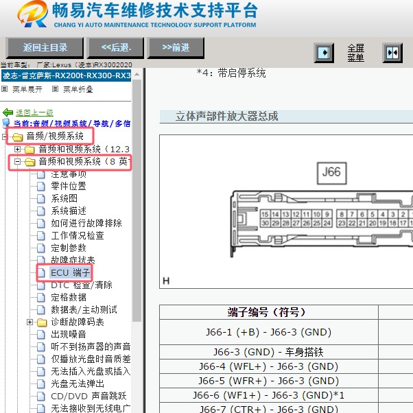 2020年雷克萨斯RX300功放针脚资料