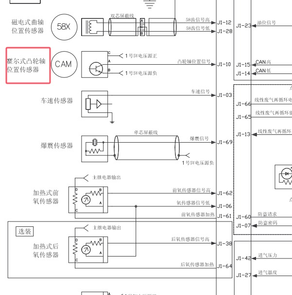 2007年金杯海狮4G20D4B发动机凸轮轴位置传感器电路图