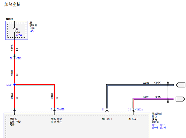 2015年林肯MKC座椅加热线路图