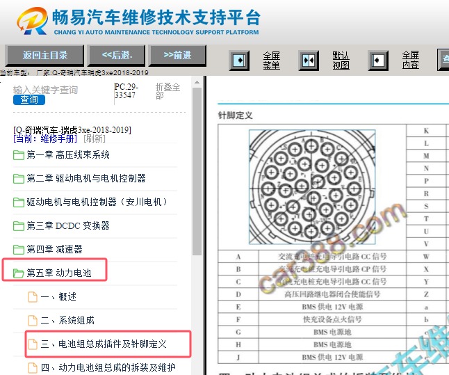 2018-2019年奇瑞瑞虎3xe 动力电池针脚资料