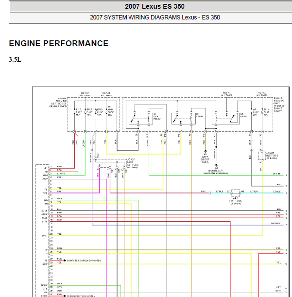 2007年雷克萨斯ES350 V6发动机电路图