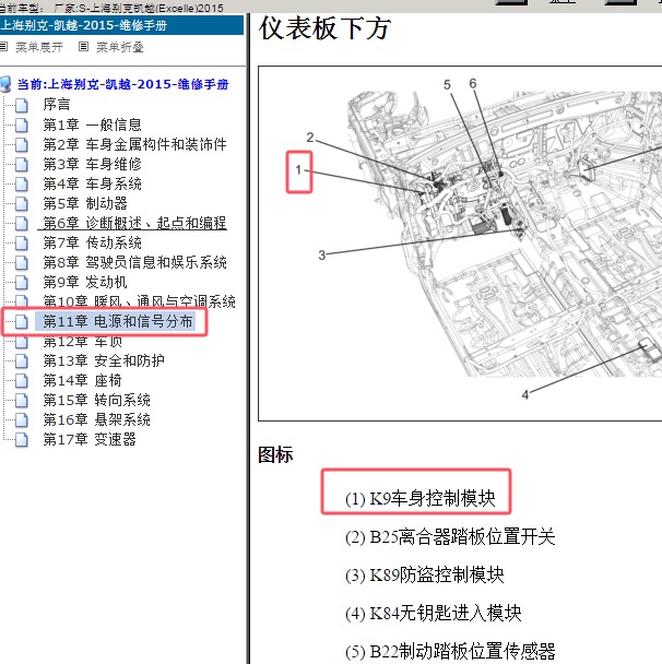 2015年别克凯越车身控制模块安装位置