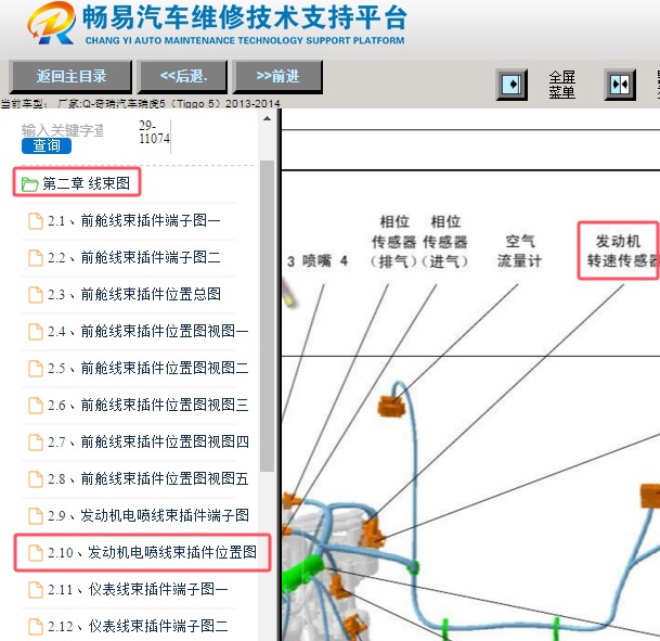 2014年奇瑞汽车瑞虎5发动机转速传感器位置