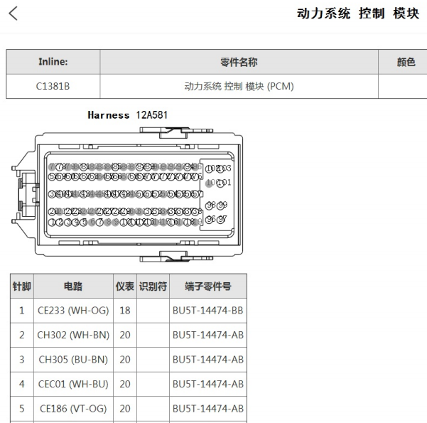 2018年林肯大陆发动机针脚资料
