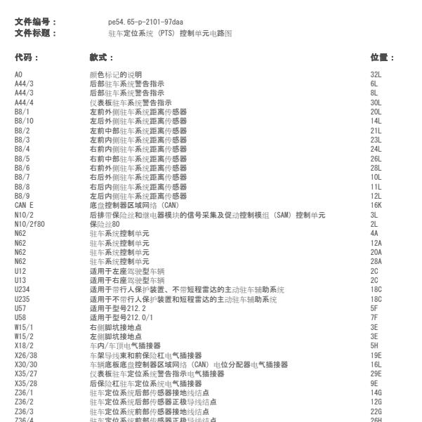 2018年奔驰E200L倒车雷达电路图与位置