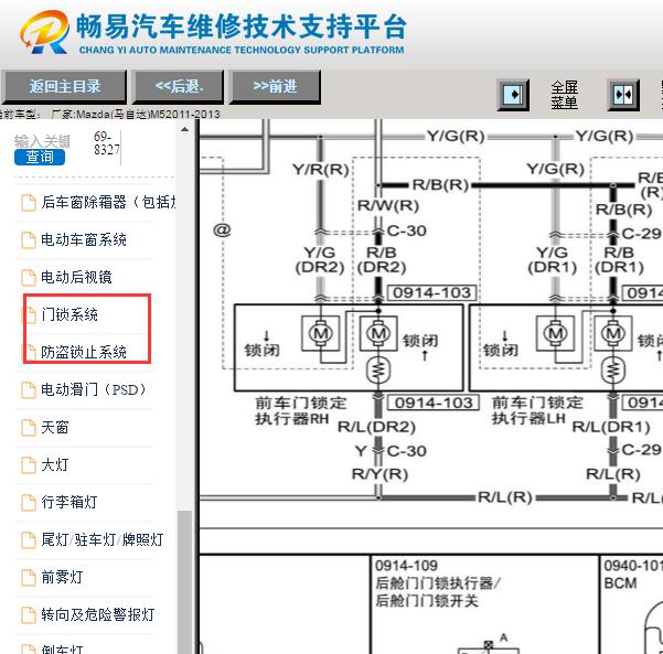 2011-2013年马自达5车门锁电路图