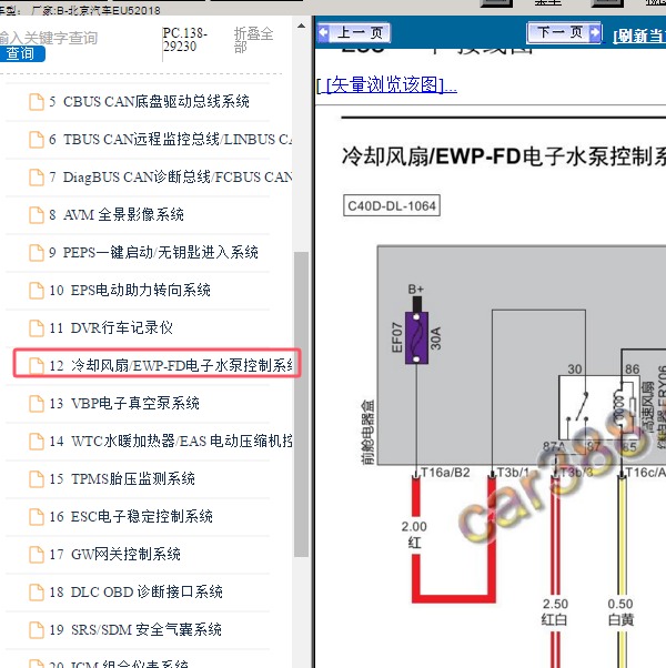 2018年北京汽车-EU5 风扇电路图