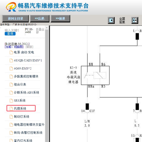 2012年比亚迪S6 空调散热风扇控制电路图