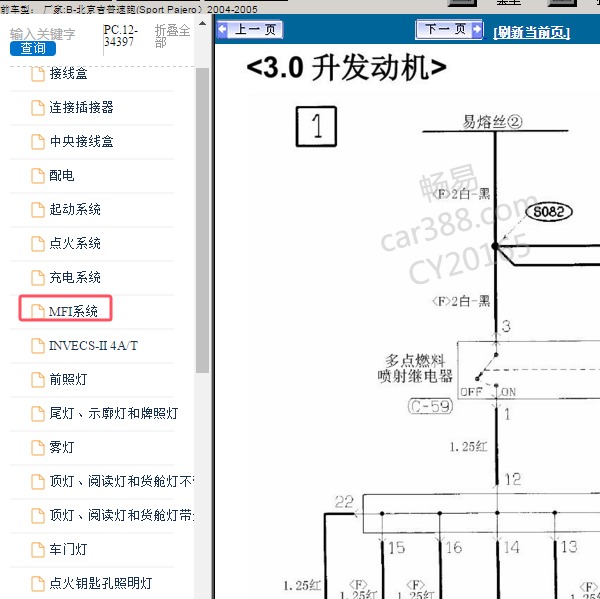 2004-2005年北京吉普-速跑 发动机电路图和针脚图