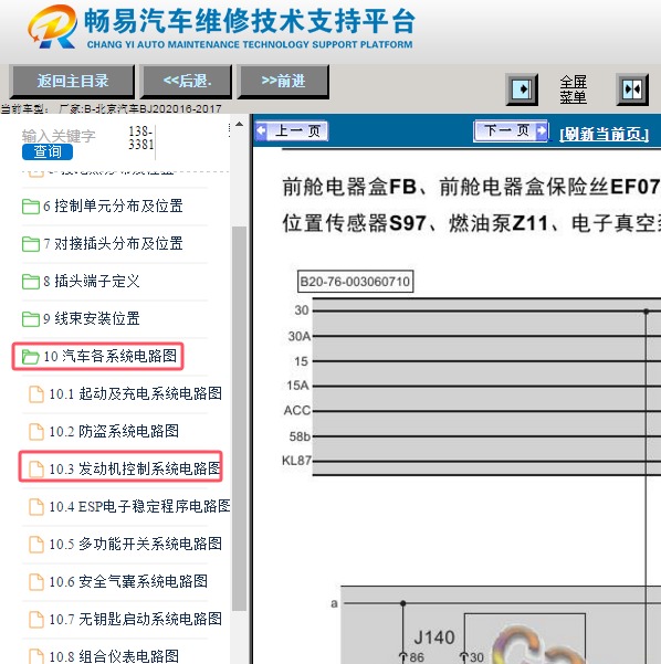 2016-2017年北京汽车BJ20 4A91T发动机油泵电路图
