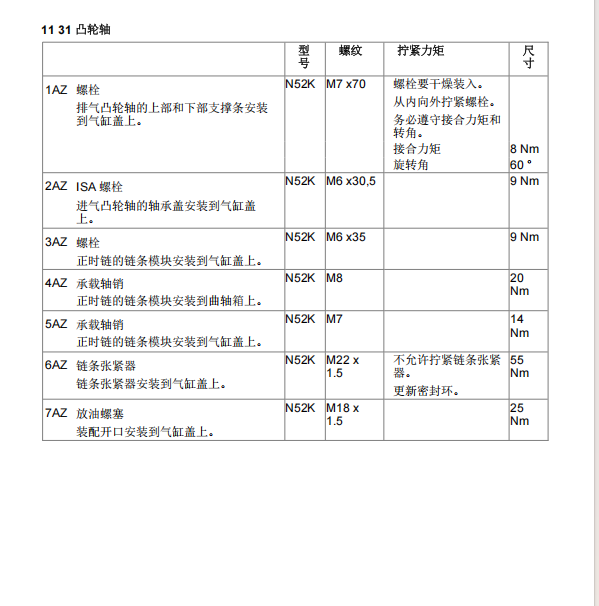 2011年宝马520Li发动机维修扭矩