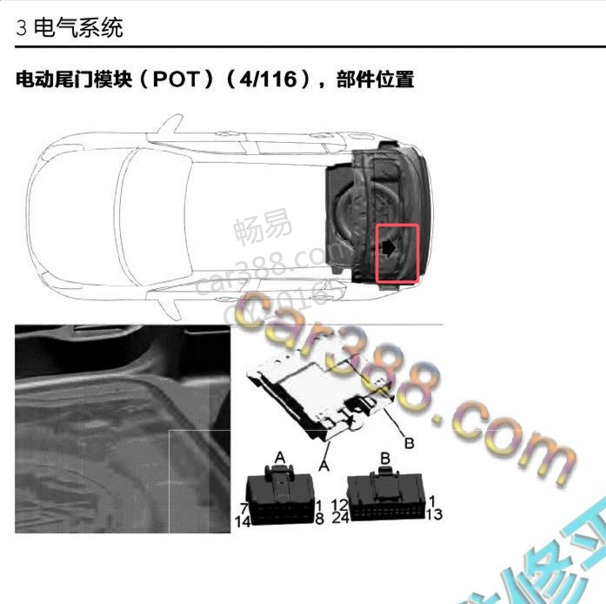 2017-2018年领克01尾门控制模块安装位置