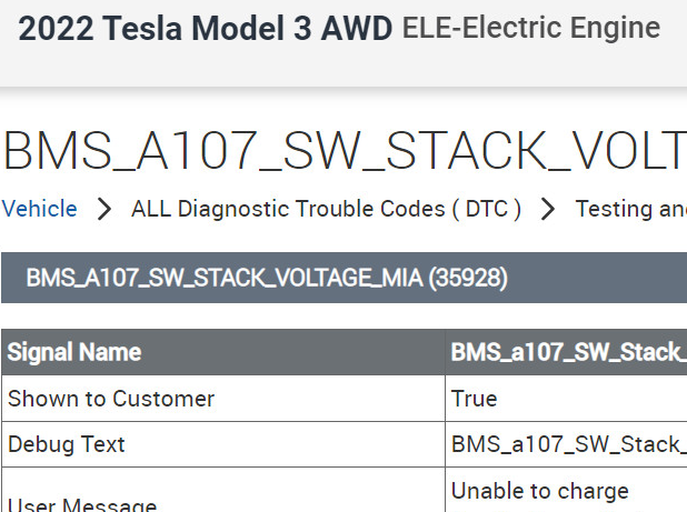 2022年特斯拉Model 3 A107-A170和A050故障码诊断资料