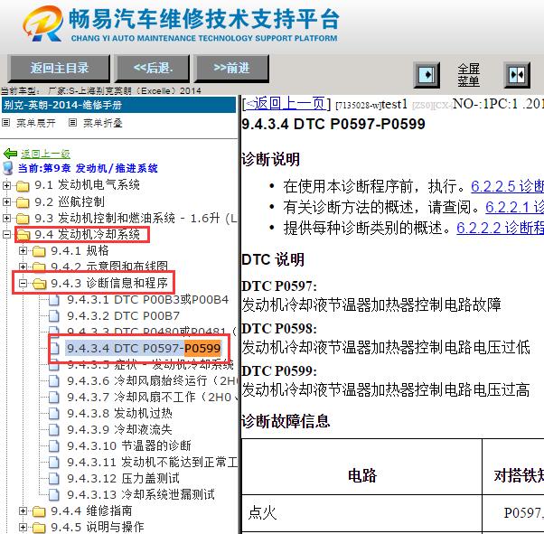 2014年别克英朗P0599故障码资料