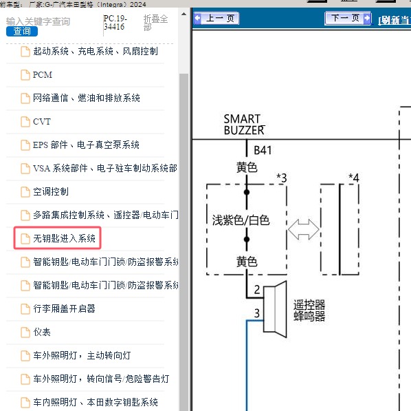 2024年广汽本田-型格（Integra） 无钥匙进入系统电路图