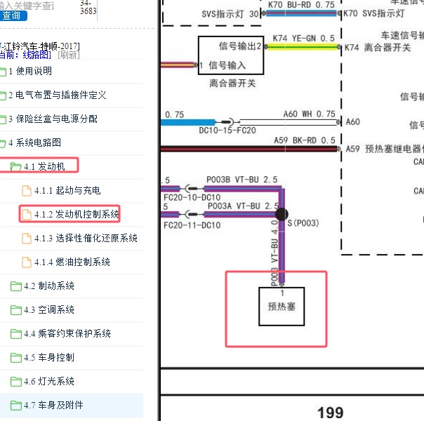 2017-2018年江铃特顺预热塞电路图