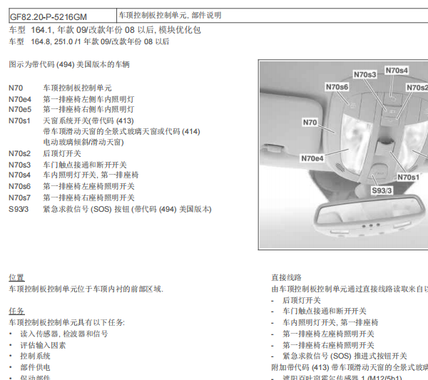 2006年奔驰GL450车顶控制单元位置