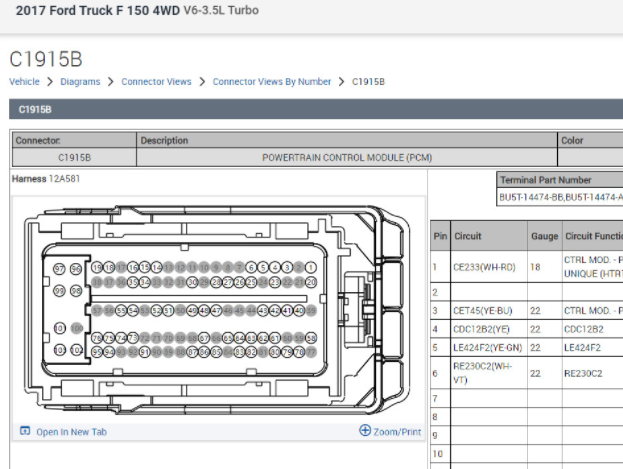 2017年福特猛禽F150发动机电脑针脚资料