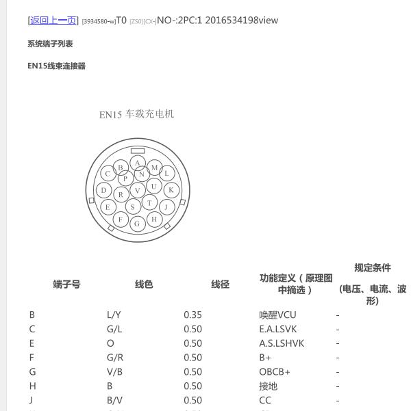 2020年威马EX5-Z车载充电机针脚定义