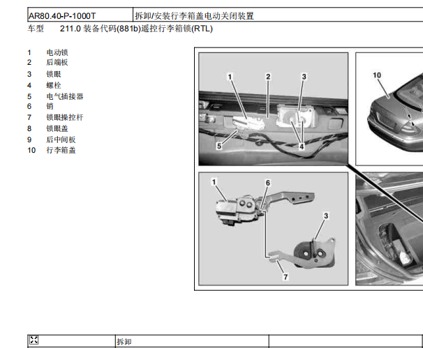 2007年奔驰E280行李箱维修手册和位置